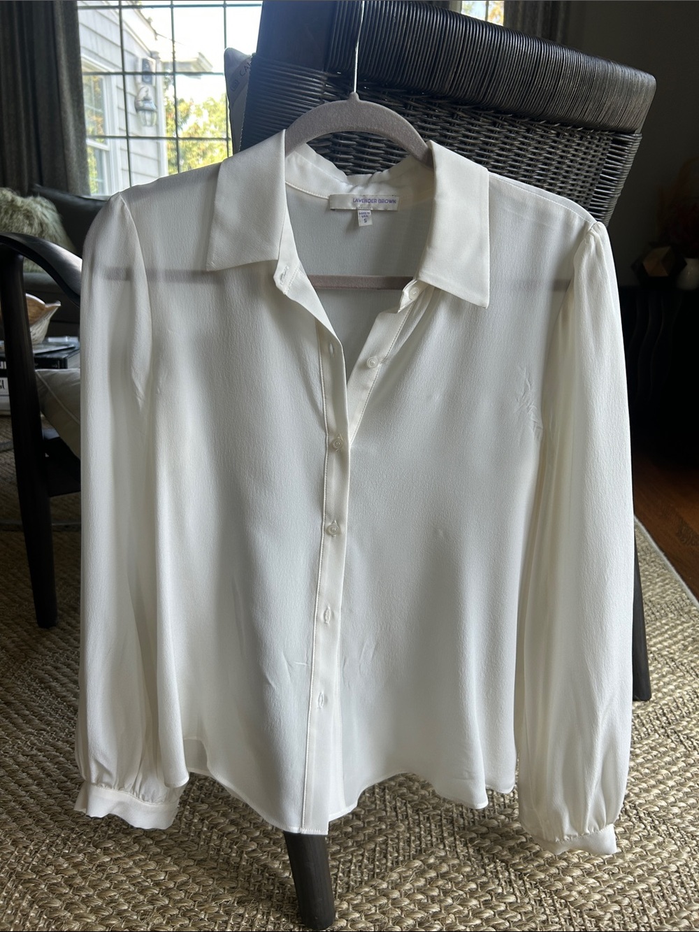 Lavender Brown Ivory Button-Front Silk Blouse